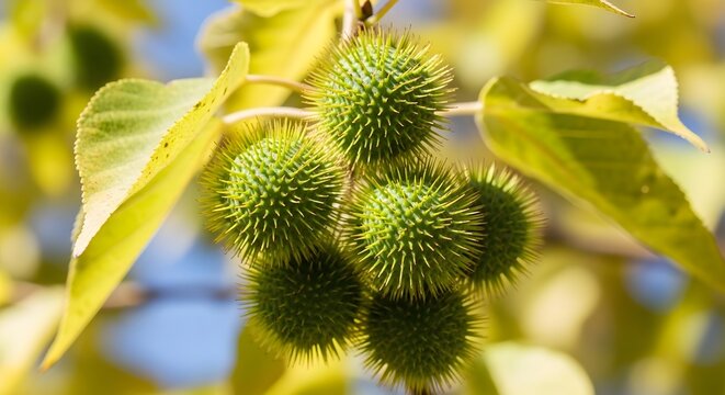 Sweetgum fruit and leaves close up liquidambar styraciflua