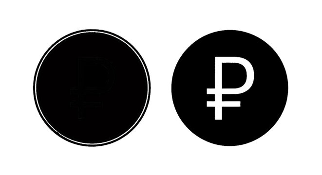 Minimal black silhouette icon, simple flat vector, bold black shape, no, no shading russian ruble currency symbol icons on a, flat icon style