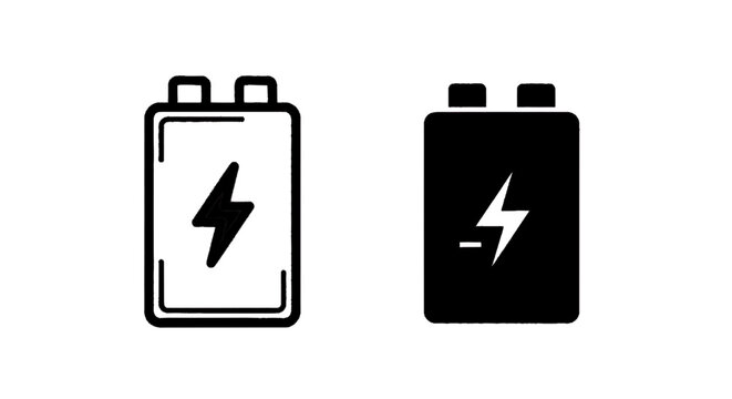 Minimal black silhouette icon, simple flat vector, bold black shape, no, no shading battery icon set, outline and solid style, on a, flat icon style
