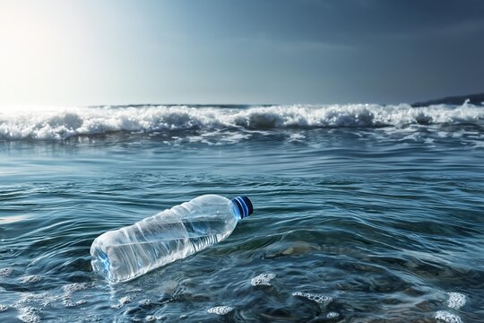 Oceanic blue plastic bottle floating background