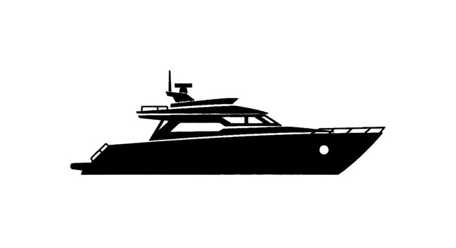 Minimal black silhouette icon, simple flat vector, bold black shape, no, no shading silhouette of a luxury motor yacht on a, flat icon style