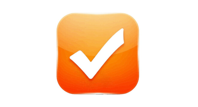 Minimal black silhouette icon, simple flat vector, bold black shape, no, no shading orange app icon with a white check mark symbol on a, flat icon style