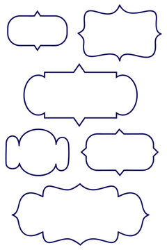 Hand drawn ornamental label frames with scalloped borders and vintage-inspired outlines for invitations, packaging, journaling, branding, scrapbook projects, social media templates. Transparent PNG