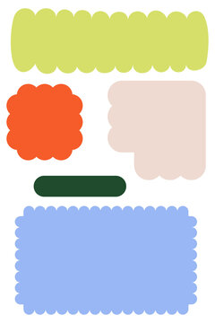 Colorful scalloped label sticker PNG set with transparent background. Bright retro rounded badge colorful collection for planners, branding, packaging, scrapbooking, tags, social media design 