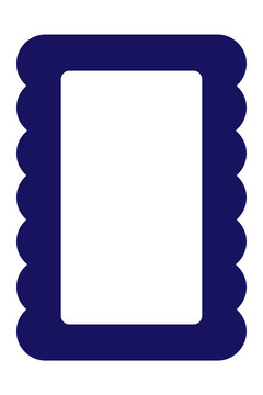 Navy blue scalloped rectangle frame PNG with transparent background. Retro rounded border design for invitations, labels, cards, scrapbook layouts, posters, social media graphics. High-res vector
