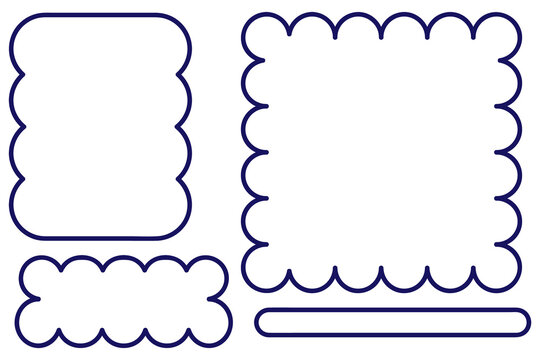 Navy blue scalloped outline frame, shape set. Minimal bubble edge rectangular border for planner cards, labels, stationery, invitations, scrapbook layouts, clean design, planner pages, social media 