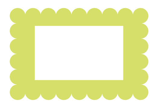 Bold lime green scalloped border. Cute wave edge vertical rectangular frame for portrait templates, planner pages, scrapbooking, stationery, labels, photo layout, bright retro design. High-res PNG