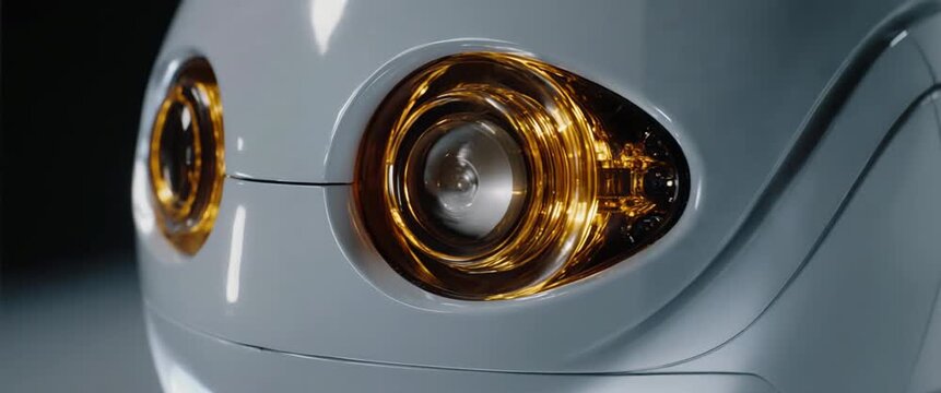 White Ceramic Robotic Sensor with Amber Glowing Mechanical Iris