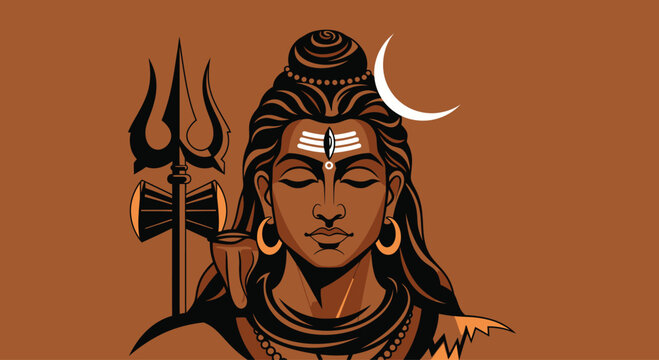 Hindu god Shiva portrait icon.