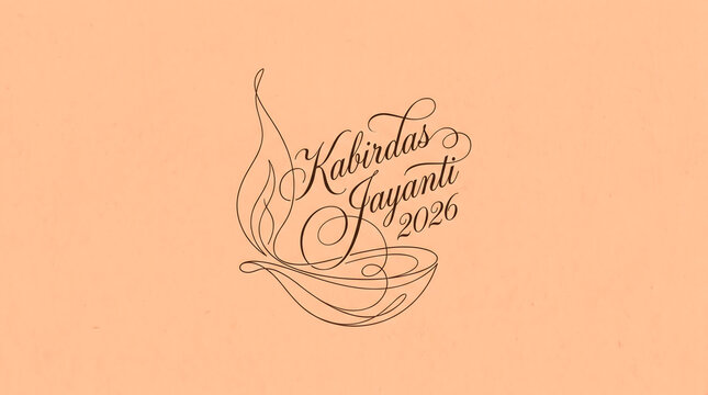 Elegant calligraphy script text with decorative diya oil lamp line art on peach background