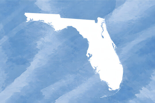 Florida USA state map silhouette on blue watercolor background
