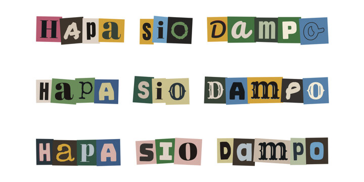 Hapa sio dampo. Swahili phrase in ransom note style collage typography for environmental awareness and anti-littering