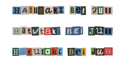 Fototapeta premium Hatutaki bei juu. Swahili ransom note style text collage with cutout letters for protest and inflation concepts