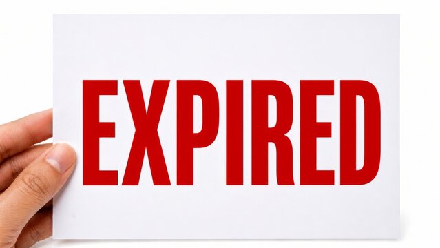 Woman holding a white sign with the red word Expired printed on it. Conceptual image for document validation, deadline notification, and business status