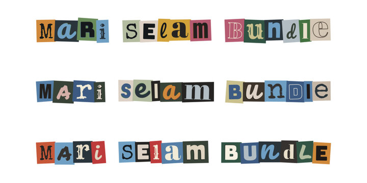 MARI SELAM BUNDLE. Ransom note style typography with Malay text phrases for creative design projects and social media