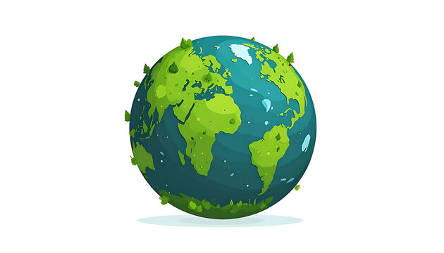 Pixel art planet Earth with green continents and blue oceans, covered in tiny trees and foliage, representing nature, environment, and global sustainability concepts