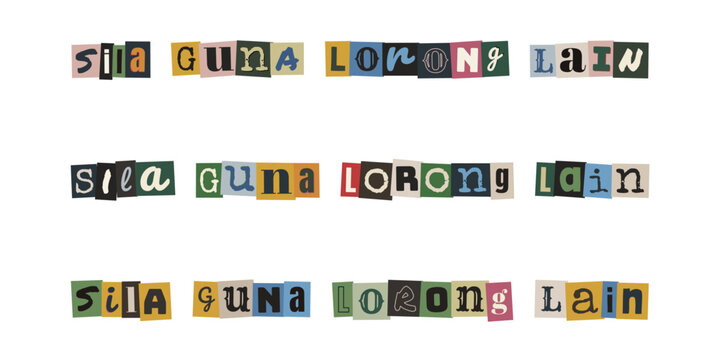 Sila Guna Lorong Lain. Ransom note style text in Malay language. Cut out letters typography design for warning signs