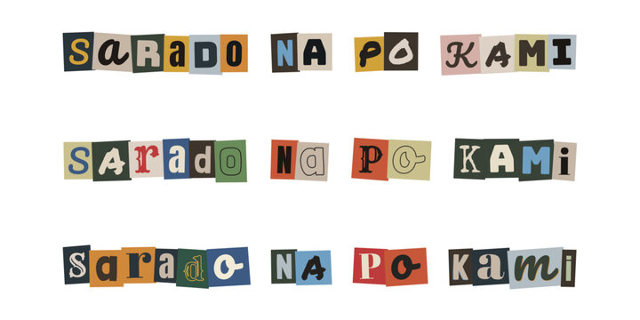 SARADO NA PO KAMI. Tagalog text collage sign for closed business, ransom note style typography for shop closure notice