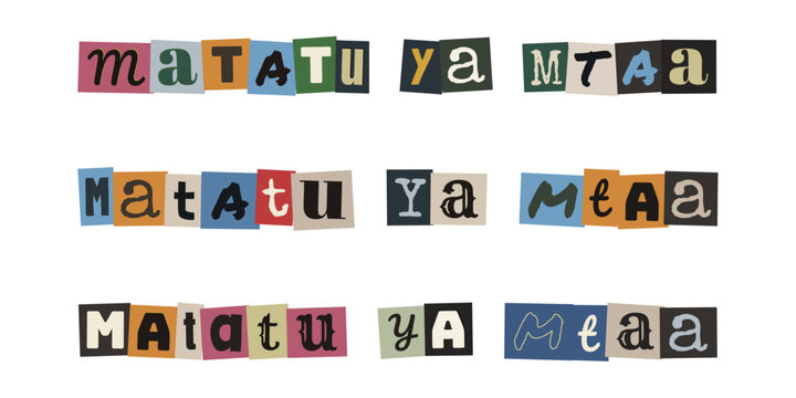 matatu ya mtaa. Ransom note style typography with Swahili text collage letters for urban street culture design