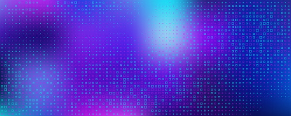 Purple abstract pixel texture bg video screen. Tv pattern background with square noise effect. Futuristic broadcast neon gradient banner for television. Modern vhs led static display element © sholeh