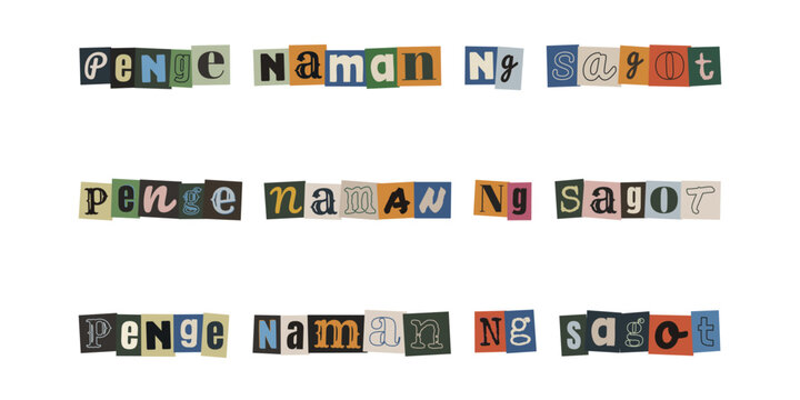 Penge naman ng sagot. Ransom note style text in Tagalog language. Cut out letters from magazines for a mysterious message