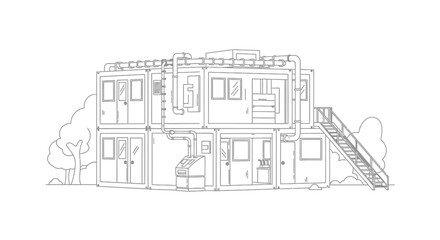 Obraz premium Modular Shipping Container House Architecture Line Art Illustration