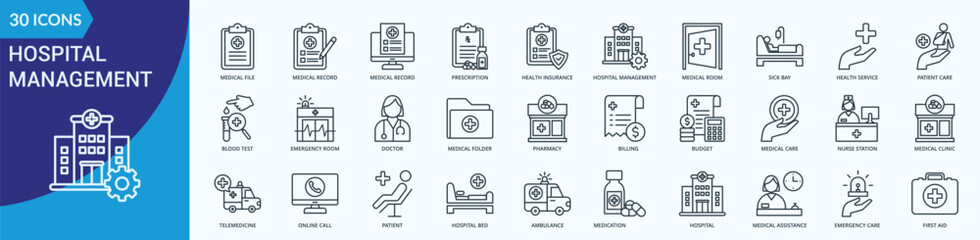 Naklejka premium Hospital Management Icon Set Illustration Vector Outline Style