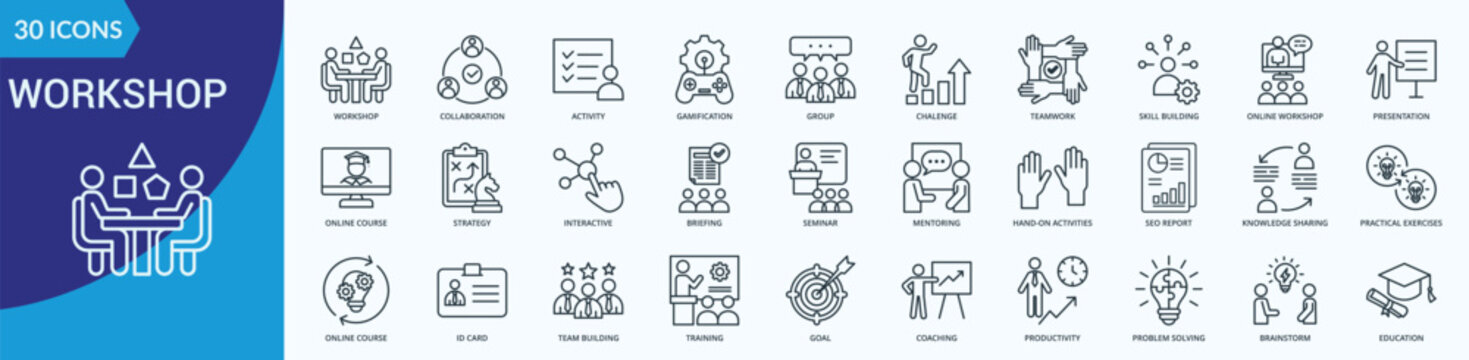 Workshop Icon Set Illustration Vector Outline Style