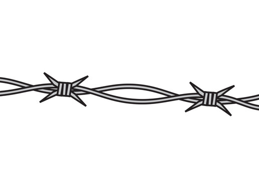 Barbed wire with sharp spikes on white background security protection isolated background containment boundary