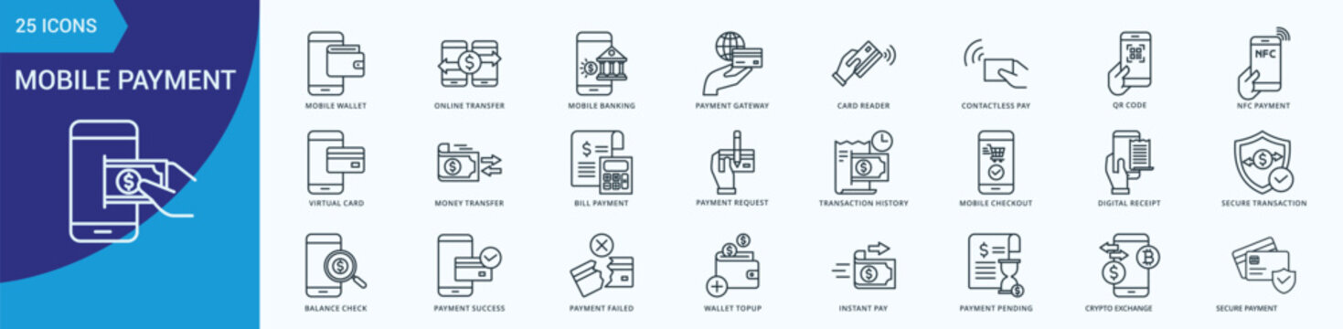 Mobile Payment Icon Set Illustration Vector Outline Style