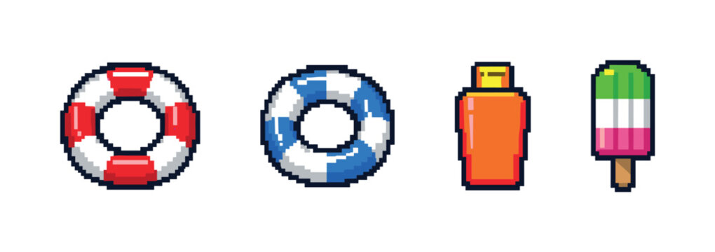 Summer-themed pixel art icons for a fun and playful design