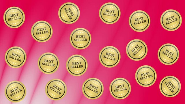 Many gold best seller badges on pink background perfect for product promotion, ecommerce websites, marketing materials, award designs.