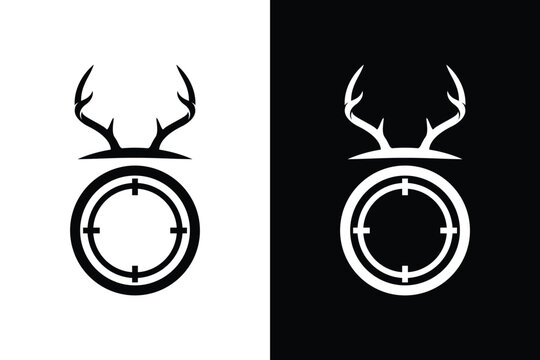 A minimalist hunting club logo featuring deer antlers positioned above a precision rifle scope crosshair target