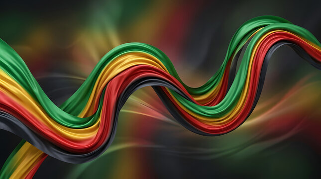 Abstract Pan-African Colors Silk Ribbon Background for Black History Month and Juneteenth Celebration
