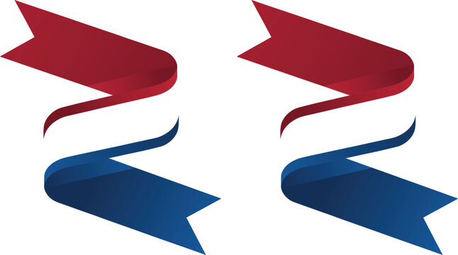 Red and blue ribbon banners for design isolated on transparent background.