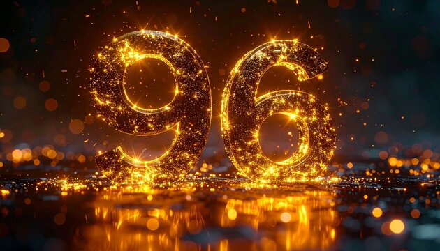 Golden numbers ninety six shine brightly on a dark background with sparkling lights
