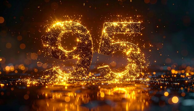 Glowing golden sparks form the number 95 on a dark background with bokeh lights.