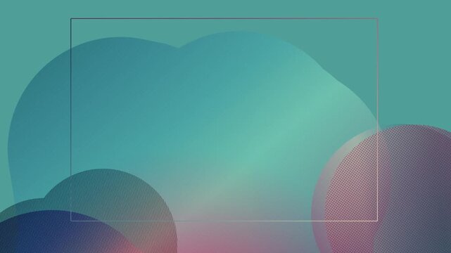A gradient teal background with overlapping translucent circles in shades of teal, pink, and purple, overlaid with a thin rectangular frame.