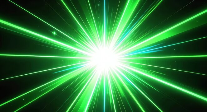 Massive white energy core explosion with emerald laser beams, neon lime gradients and futuristic geometric symmetry.