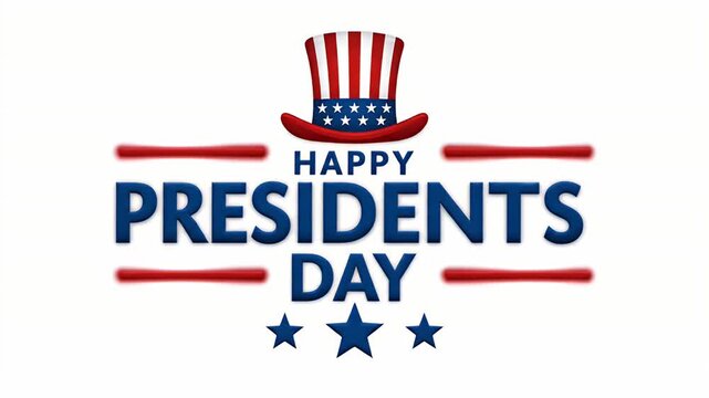 Happy presidents day typography with uncle sam hat and stars on a white background.!