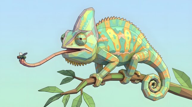 Colorful chameleon on branch tree.