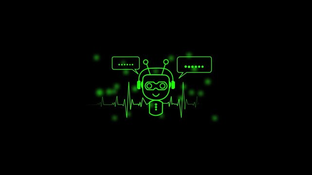 Ai chatbot interface neon animation loop, futuristic digital assistant, green glow ui, tech background