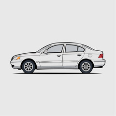 Fototapeta premium Silver four door sedan car side view illustration on clean white background