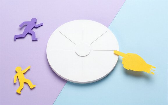 Paper cutouts show choice direction and movement against a colorful