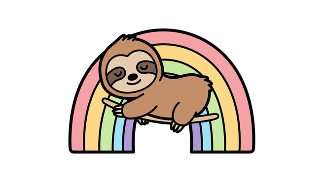 Cute Sloth Hanging On Rainbow.