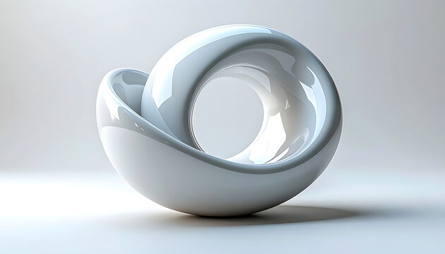 Smooth, glossy white torus shape partially nested within a minimalist white sphere, abstract geometric sculpture, soft studio lighting