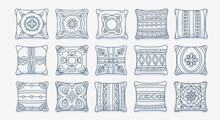 Collection of decorative pillows with intricate patterns and designs. © art.Co