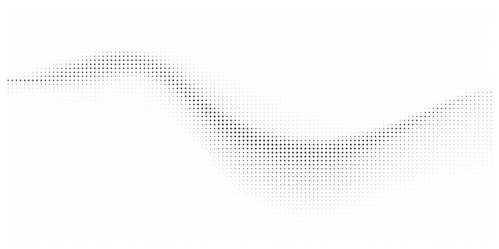 Abstract halftone wave pattern consisting of small black dots on white background with halftone