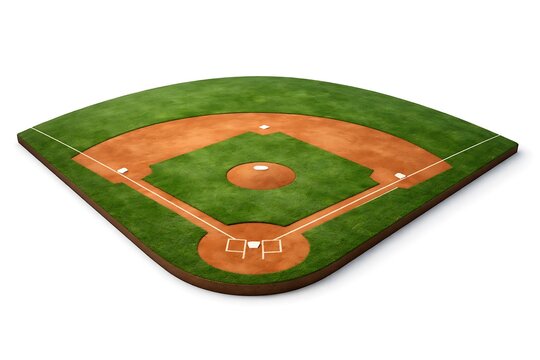 Isometric View of a Baseball Field with Green Grass and Brown Dirt