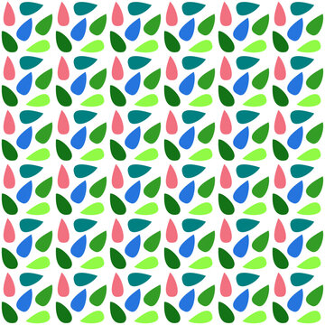 Seamless abstract pattern with colorful drop, petal or leaf shapes. Bright geometric repeating background texture